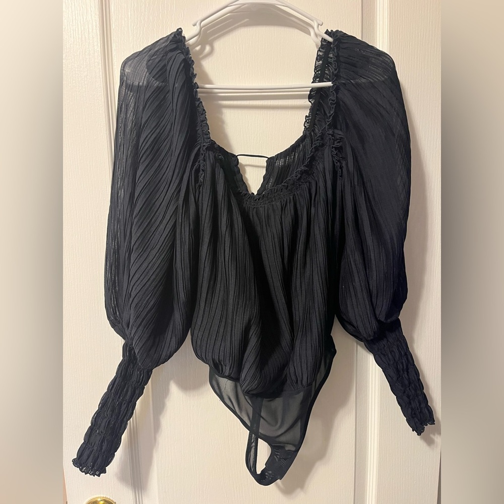 Free People Black Pleated Bodysuit